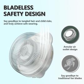 DNZPFU Portable Silent Mini Bladeless Fan Clip, Waist Clip, Rechargeable Hands-Free Mini with 3 Wind Speeds, Silent Wearable Personal Cooling Fan for Outdoor, Office, Home, Travel (1, White)