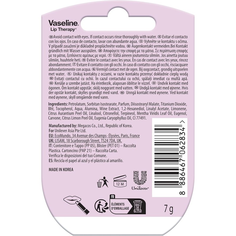Vaseline Bálsamo para Labios Mini Tarro Pink Bubbly 7g, Hidratación