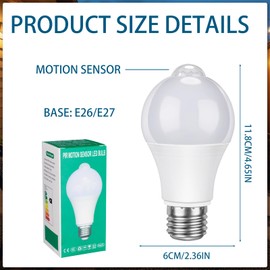 Ganeen 12 Pcs Motion Sensor Light Bulbs E26 E27 Activated Dusk to Dawn LED Light Bulbs Indoor Outdoor Security Smart Bulb for Front Door Porch Garage Basement Hallway Closet (Warm Light, 7w)