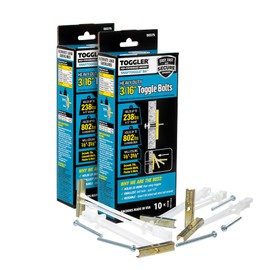 Toggler Snapptoggle BA Toggle Anchor with Bolts, Zinc-Plated Steel Channel, Made in US, 3/8" to 3-5/8" Grip Range, For 3/16"-24 UNC Fastener Size (2 Packs of 10)