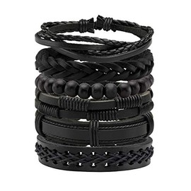 MILAKOO 6 Pcs Braided Leather Bracelets for Men Women Woven Cuff Bracelet Adjustable