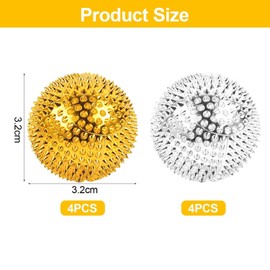 Pack of 8 Magnetic Massage Balls, Golden and Silver Massage Balls, Hedgehog Massage Balls, Magnetic Acupressure Balls for Stress Relief or Massage (3.2 cm)