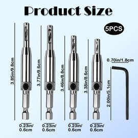 ZSRVAJ 4 Pcs Self Centering Drill Bit, Hinge Hardware Pilot Drill Bits, Centre Drill Bits 1/4", Hinge Drill Bit Self Centring for Woodworking Wood Door Window Cabinet (5/64" 7/64" 9/64" 11/64")