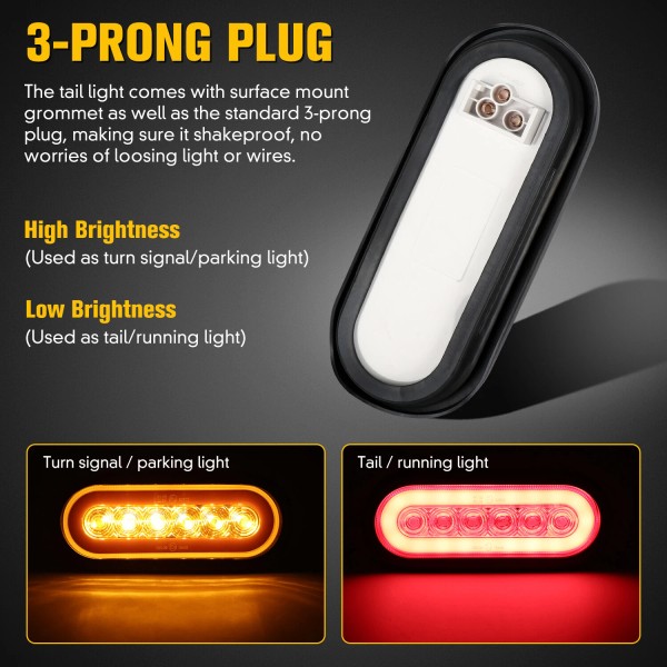 lighting-likes 2 Red 6" Oval Trailer Lights 6 LED Stop