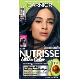 Garnier Hair Color Nutrisse Ultra Color Nourishing Creme, IN1 Dark Intense Indigo (Midnight Iris) Blue Permanent Hair Dye, 1 Count (Packaging May Vary)