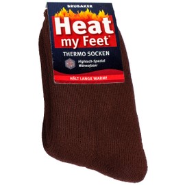 BRUBAKER 2-Pack Heat my Feet Thermal Socks - Warm Feet Socks with Heat Enclosing Insulation Fibers - Size 12.5-14 - Brown