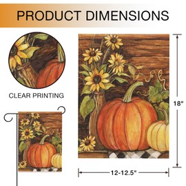 JIMOWANG Fall Thanksgiving Pumpkin Sunflowers Burlap Garden Flag Double Sided Outdoor Decorative Yard Flag 12"x18" Porch Patio Banner Flags