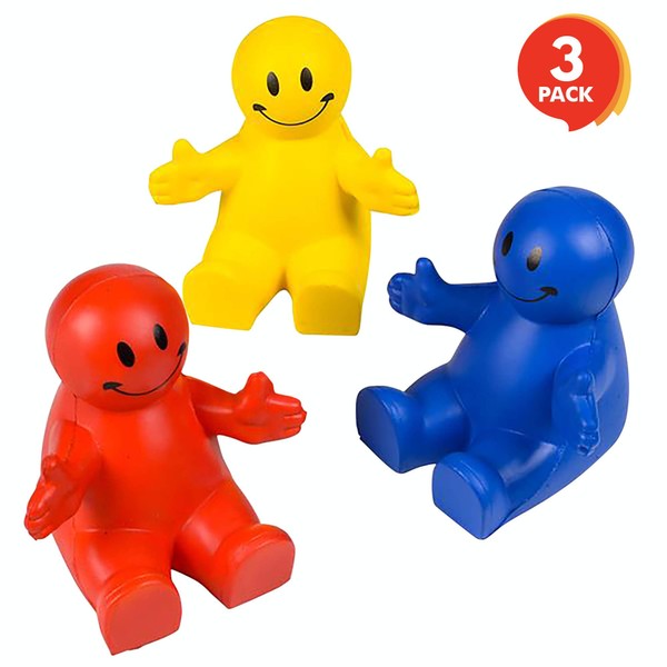 ArtCreativity 4 Inch Squeezable Smile Phone Holder, 3 Pack, 2-in-1 Smartphone Stand, Squeeze Stress Relief Fidget Toy for Kids & Adults, Desk Decoration, Party Favor, Office Gift, Red-Blue-Yellow