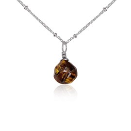 Tigers Eye Teardrop Necklace in Stainless Steel Satellite