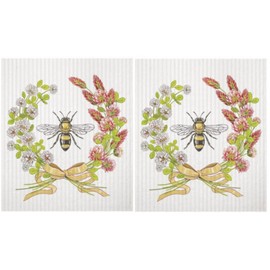 2 Mary Lake Thompson SC783 Reusable Kitchen Sponge Cloths, Bee Clover Wreath
