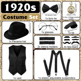 Moiuguli 20s Costume Men's Vest with Accessories, Mafia Costume Men, Peaky Blinders Costume, Gangster Costume for Carnival Parties, Black (black 1), L