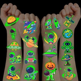 10 Sheets of Tattoos for Children, Children's Tattoos, Light Tattoos, Party Bags, Children's Birthday Toy from 3 4 5 6 7 8 9 10 Years Space Children's Birthday Planets Children Temporary Tattoos