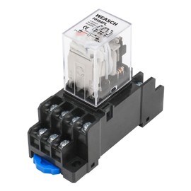 Weasch Electromagnetic Power Relay, HH54PL, AC 12V Coil, 4P4T 4NO 4NC, 14 Pins, LED Indicator Light, with Plug-in Terminal Socket Base (1)