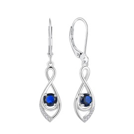 Wisbal Infinity Earrings 925 Sterling Silver Earrings Drop Shaped Earrings Round Jewel Earrings for Women, Sterling Silver, Created Sapphire