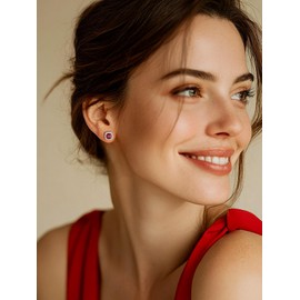 FindChic Square Garnet Earrings January Birthstone Sterling Silver Cubic Zirconia Studs Hypoallergenic Nickel-Free Bridesmaids Jewelry Everyday Earrings