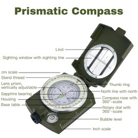 GONTSIG Military Metal Compass with Sighting Outdoor Navigation Tool with Pouch Waterproof Inclinometer for Hiking, Camping, Boating