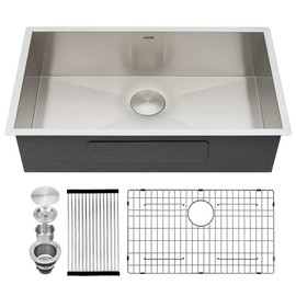 Kichae 33 Inch Undermount Kitchen Sink Single Bowl Stainless Steel Kitchen Sink 33" Under Mount 161 Gauge Round Corner Kitchen Sinks Deep Basin 33x19x9 Inch