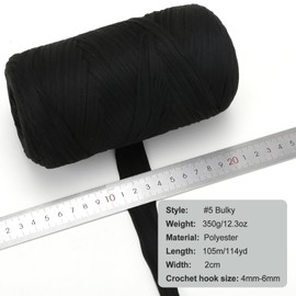 350g Crochet Yarn,Yarn for Crocheting,Thick Knitting Yarn,Elastic Fabric Cloth T Shirt Yarn, Spaghetti Yarn Soft Yarn for Hand DIY Dolls Bags Basket Cushion Crocheting Projects-Black