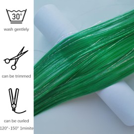 EXTACIO 12pcs Clip in Green Hair Extensions Mix tinsels,22 Inch Colored Hair Extensions,2 in 1 Rainbow Hair with Silver Tinsels,Kids Hair Extensions,Colorful Party Highlights for Kids Girls
