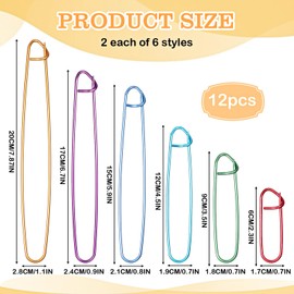 Piriuuo 12 Pieces Knitting Stitch Holder Set, 6 Sizes Zinc Alloy Crochet Hooks Knitting Needle Hook Crochet Hooks Stitch Markers Knitting Knitting Accessories for Blankets Scarves DIY Craft Sewing