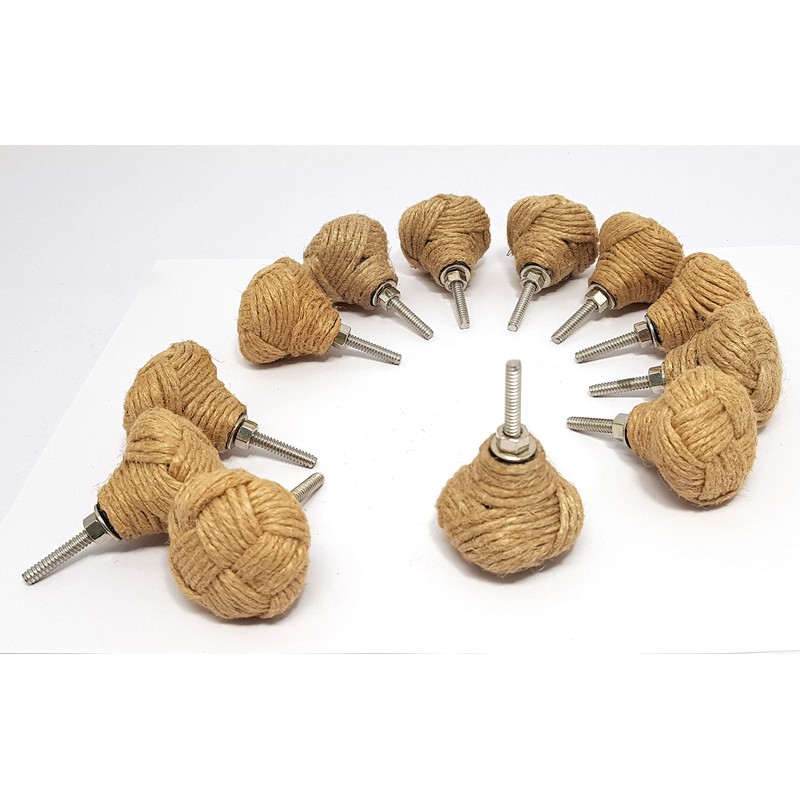 Lot of 12 Monkey Fist Jute Rope Shelves Drawer Knobs