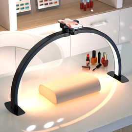 SLYFTE Professional Large Half Moon Light for Nail Desk with Phone Holder, Arch Light for Nail Techs for Manicure Table (Black, Large)