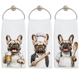 LADOCK French Bulldog Gifts Kitchen Towels, Gifts for French Bulldog Lovers Decorative Hand Towels, Frenchie Mom Gifts Dish Tea Towel for Kitchen Bar Decor, 16x24 Inch Set of 3
