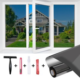 JAYONG One Way Window Privacy Film with Free Installation Tools, No Glue Heat Control Window Film UV Blocking Reflective Window Tinting Film for Home Office (17.5 x 78.7 Inch)