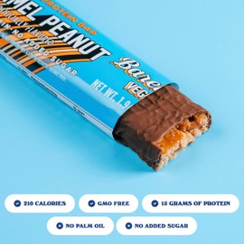 BAREBELLS Barebells Plant Based Protein Bars, Peanut Caramel - 12 count, 15g of Plant-Based High Protein Treats - Chocolate Nutrition Bar with 1g Total Sugar - On The Go Breakfast or Post-Workout Snack