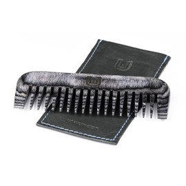 Beard Taming Premium Beard Comb + High-Quality Genuine Leather Case | Pocket Compatible Set | Antistatic | Waterproof Pakka Wood | urwunder Combo (Matte Black)