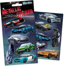 12 Metallic Stickers * Racing Car * for Crafts and Playing | 2 Sheets | Racing Car Formula Sticker Children's Birthday Gift One