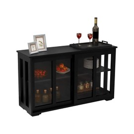 HomVent Kitchen Storage Sideboard Cabinet Buffet Cupboard, Wooden Console Table, Antique Black Buffet Sideboard with Sliding Door and Adjustable Shelf for Kitchen, Dining Room, Living Room