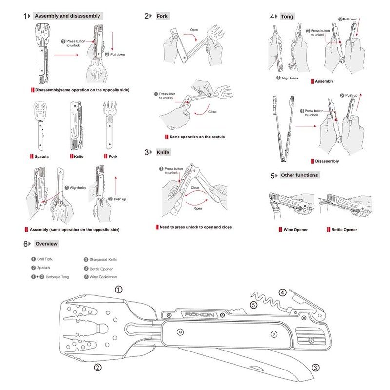 ROXON MBT3 6 in 1 Multifunctional Detachable Folding BBQ Tool