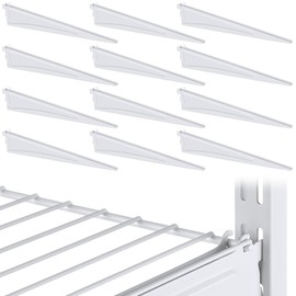 Wonderjune Adjustable Locking Shelf Bracket 16 Inch Shelf Brackets Heavy Duty Wire Shelving Brackets for Deep Wire Shelving Double Track System(White,12 Pcs)