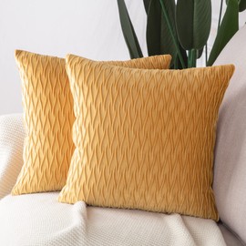 Madizz Pack of 2 Super Soft Velvet Decorative Cushion Covers with Texture Luxury Style Throw Pillow Cases Pillow Shell for Sofa Bedroom Square Gold 18x18 inch