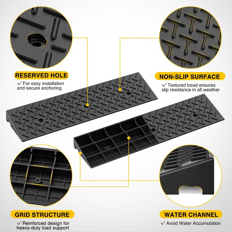 Nilight 2.4" Rise Curb Ramps, Heavy Duty Rubber Driveway Threshold