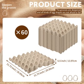 30-Cell Bulk Pulp Fiber Egg Cartons - 60 Reusable Paper Egg Containers for Farm Market & Family Kitchen