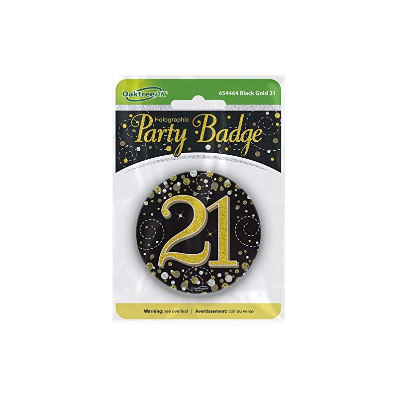 OakTree 3" Badge 21st Birthday Sparkling Fizz Black Gold Holographic