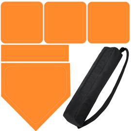 Hiboom Baseball Base Set with Portable Carrying Bag 3 Throw Down Bases 1 Homeplate 1 Pitching Rubber for Baseball Kickball Softball Backyard Playground School Practice Kids Adults (Orange)