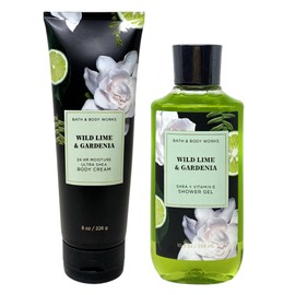 Bath and Body Work Wild Lime & Gardenia Body Cream and Shower Gel Bundle - Full Size