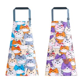 SLAXJNE 2 Pieces Cartoon Cat Aprons, Kids Cooking Aprons, Anti Fouling Aprons, Halter Aprons, Cute Printed Aprons, Kitchen Baking Aprons, Garden Aprons, purple