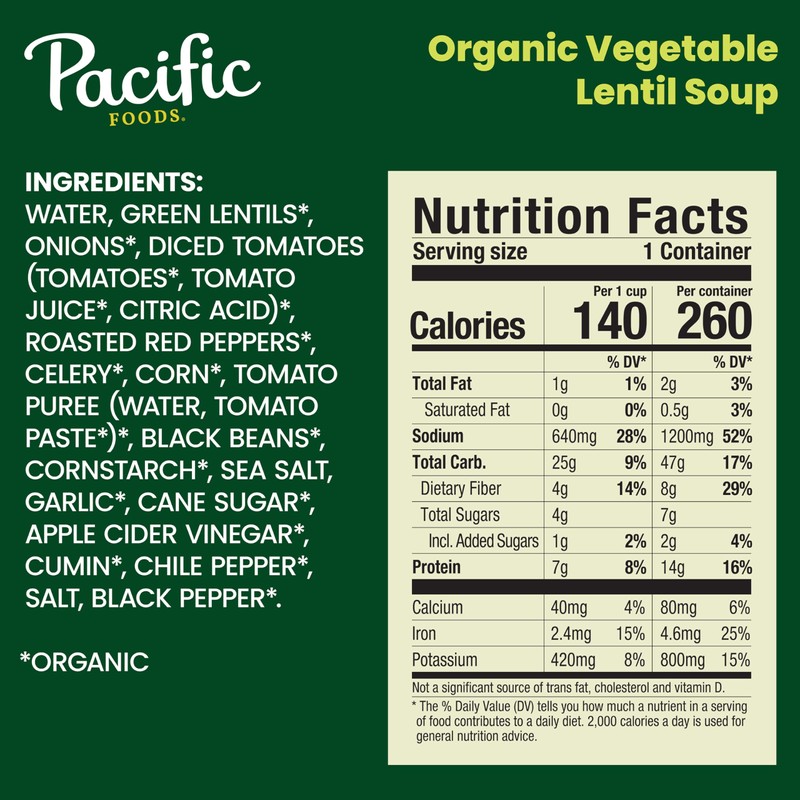 Pacific Foods Organic Vegetable Lentil Soup, Plant Based, 16.3 oz