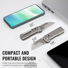 9TiEDC Folding Utility Knife,Titanium Handle Heavy Duty Safety box cutter,Razor Knife & EDC Pocket Knife with Extra 10PC Blades,Perfect for Household tools,Office,factory,Outdoor Use.