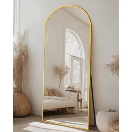 Suidia Arched Full Length Mirror, 58"x18" Floor Mirror Freestanding, Floor Standing Full Body Mirror with Stand for Bedroom, Hanging Mounted for Living Room Cloakroom, Gold