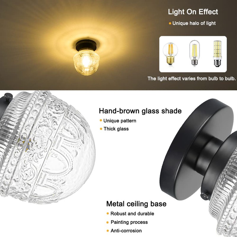 DSMJFU Black Semi Flush Mount Ceiling Light, Small Hallway Light