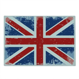 Lunarable British Cutting Board, Abstract England London Flag Old Vintage Like Print with Shadow Print, Decorative Tempered Glass Cutting and Serving Board, Large Size, Navy Blue