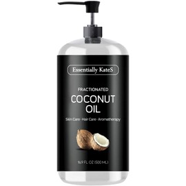 Essentially KateS Aceite de Coco Fraccionado 16.9 Fl Oz (500Ml) - Aceite Corporal, Aceite de Masaje, Aceite Capilar, Aceite de Uñas, y Aceite Transportador para Aceites Esenciales, Sin Aroma