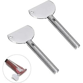 2Pcs Toothpaste Squeezer,Metal Tube Squeezer Key Stainless Steel Dispenser Roller Tube Presser Roller Tube Wringer Key Bathroom and Kitchen Gadgets for Various Tube Ointment Product (2Pcs Silver)
