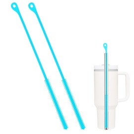 2pcs Silicone Straw Cleaner Brush, 9.45in Extra Long Straw Cleaner Brush Elastic Cleaning Bristles Tool for Metal Glass Plastic Straight & Curved Pipe (Sky Blue)