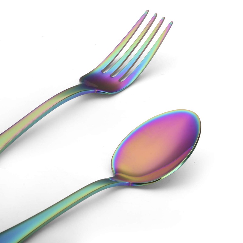 Rainbow Silverware Set,SHARECOOK 20-Piece Stainless Steel Flatware Set with Round